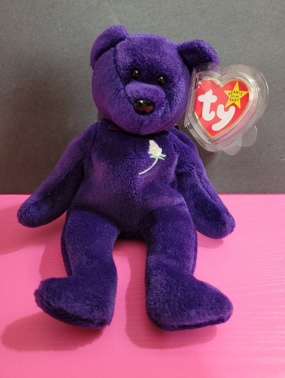 Ty Princess Diana Beanie Baby Purple Bear PVC Pellets Made Indonesia (1664)